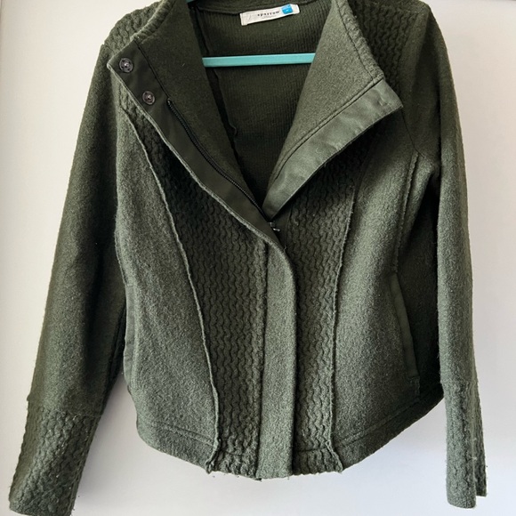 Anthropologie Sparrow | Hunter Green Wool Moto Jacket - Picture 4 of 6